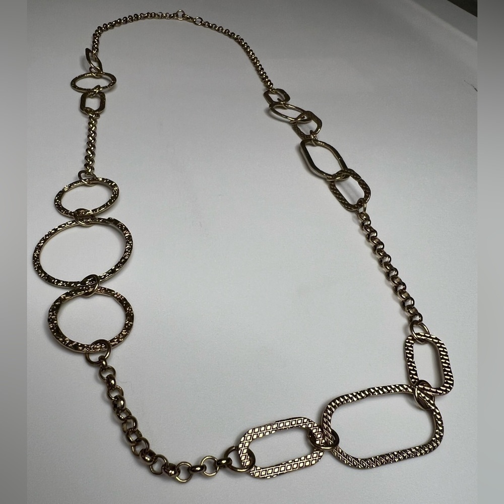 Gold Plated Circle Chain Long Necklace - Picture 2 of 5
